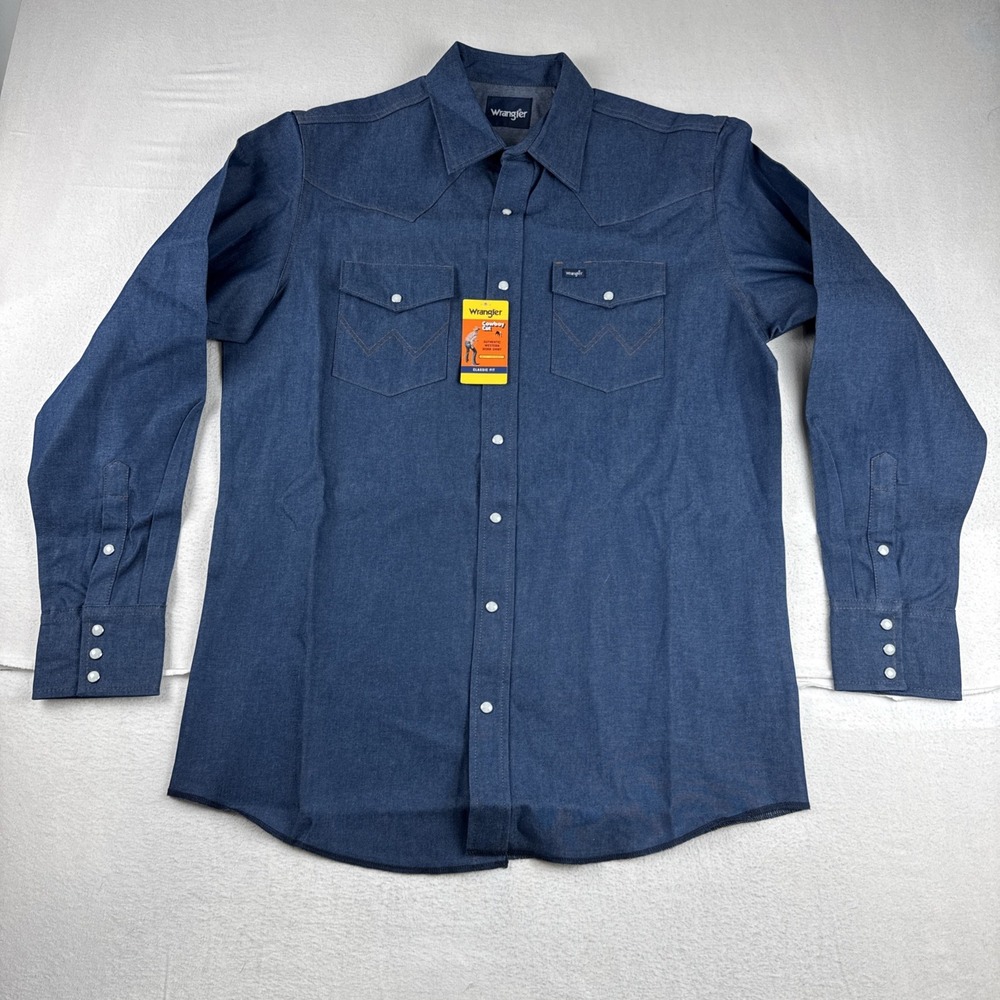 New! Wrangler Mens Cowboy Cut Classic Fit Jean Shirt LT Western Work Pearl Snap